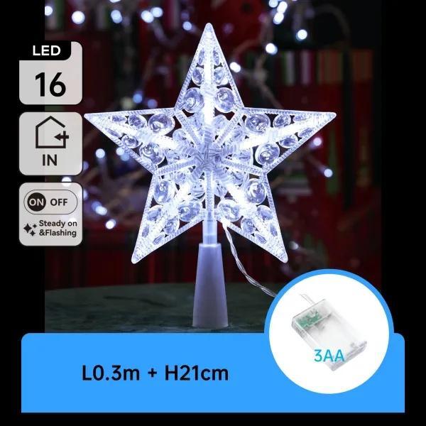 luz para árbol a pilas 3aa, 21 cm, estrella, color blanco frío, ideal para decoración navideña o eventos festivos.