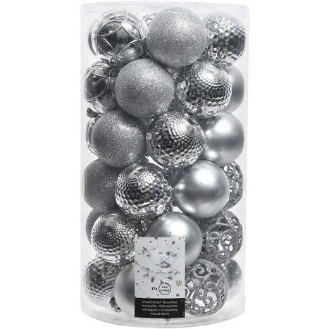 tubo decorativo con 37 bolas plateadas para árbol de navidad ø6 cm, ideal para embellecer y personalizar la decoración navideña.