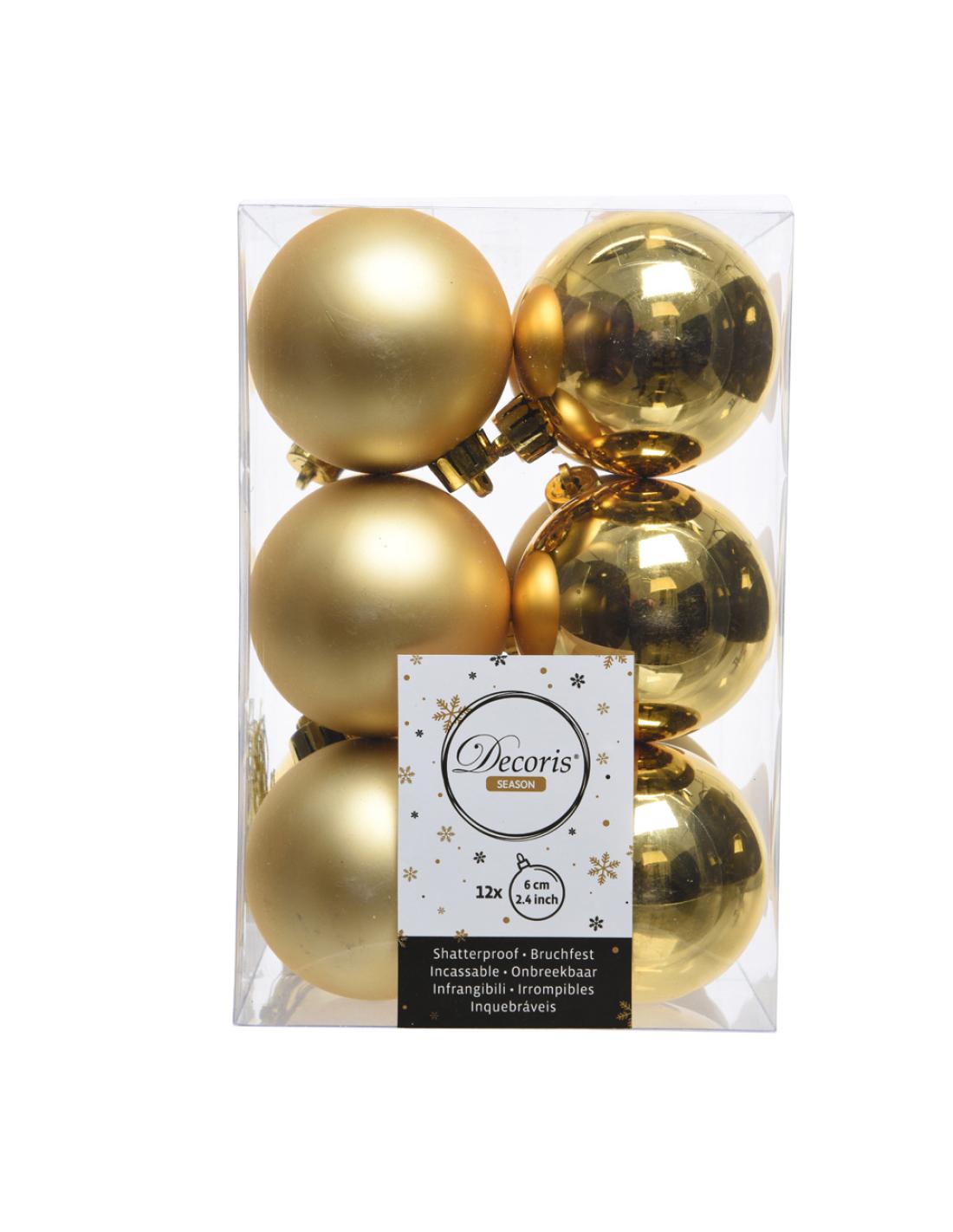 juego de 12 bolas decorativas doradas para árbol de navidad ø6 cm, ideales para decorar y dar un toque festivo a tu hogar.