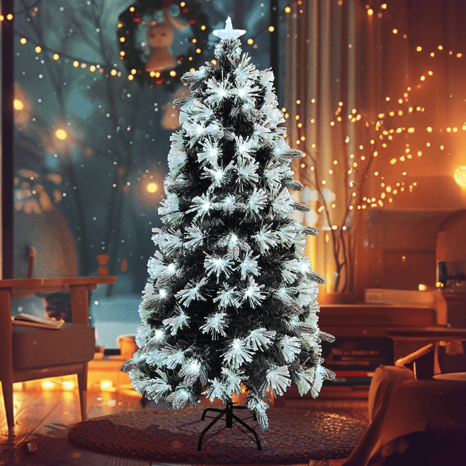 árbol de terciopelo de bajo voltaje, 150 cm, luz blanca fría, ideal para decoración festiva y ambientación de espacios.