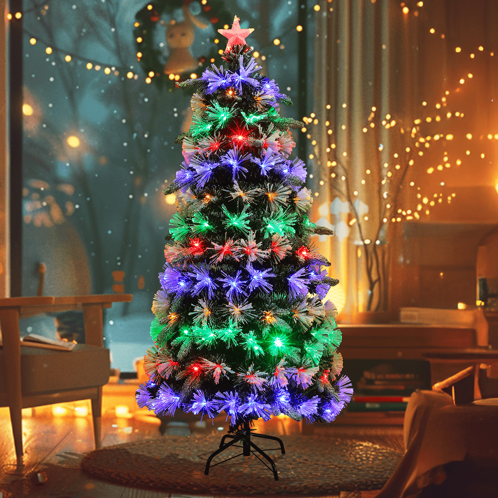 árbol de terciopelo de bajo voltaje de 150 cm, multicolor rgby, ideal para decoración navideña y festividades.