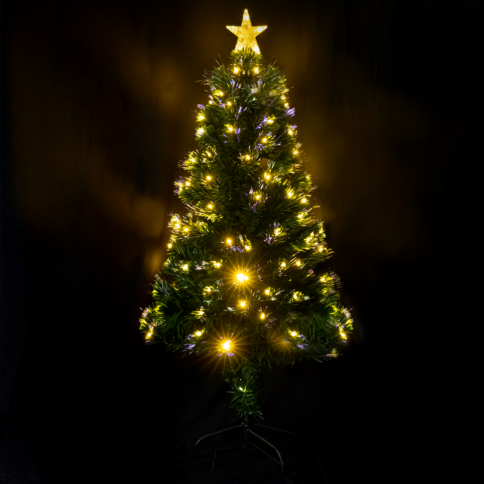 árbol de navidad de fibra óptica 210 cm, bajo consumo, luz blanca cálida, ideal para decoración navideña y ambientar espacios festivos.