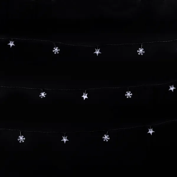 guirnalda de luces solares, copos de nieve, 2m + 10m, luz blanca fría, ideal para decoración exterior e iluminación ambiental.