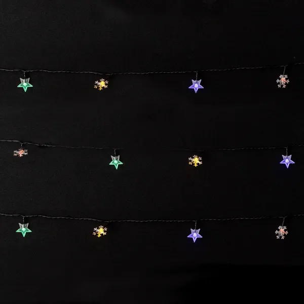guirnalda de luces solares rgby, 2m+10m, con forma de copo de nieve, ideal para decorar exteriores y crear ambientes festivos.
