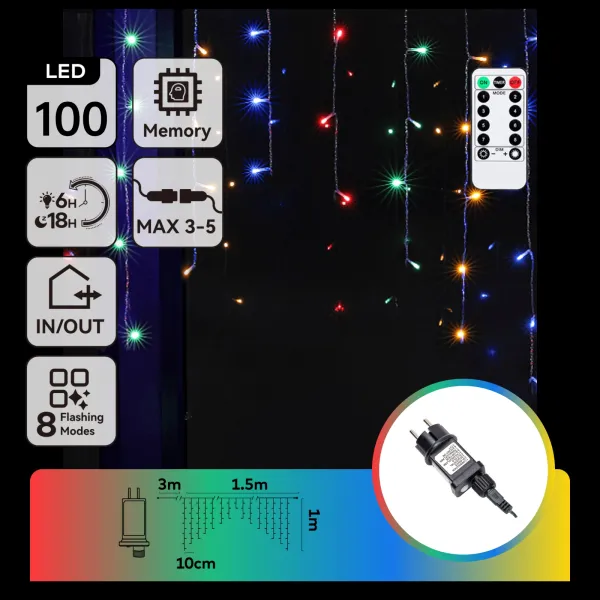 cortina de luces led conectable de bajo voltaje, rgby, 100 leds, dimensiones x 1.5m x 1m, ideal para decoración y celebraciones.