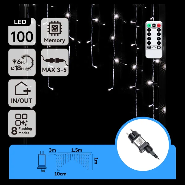 cortina de luces led conectable de bajo voltaje, 100 leds, blanco frío, + 1,5m * 1m, ideal para decoraciones y eventos.